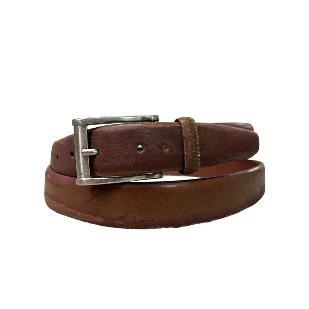 Genuine Italian Leather Belt Mens 44 Brown Made in Italy Silver Buckle 01 6462
